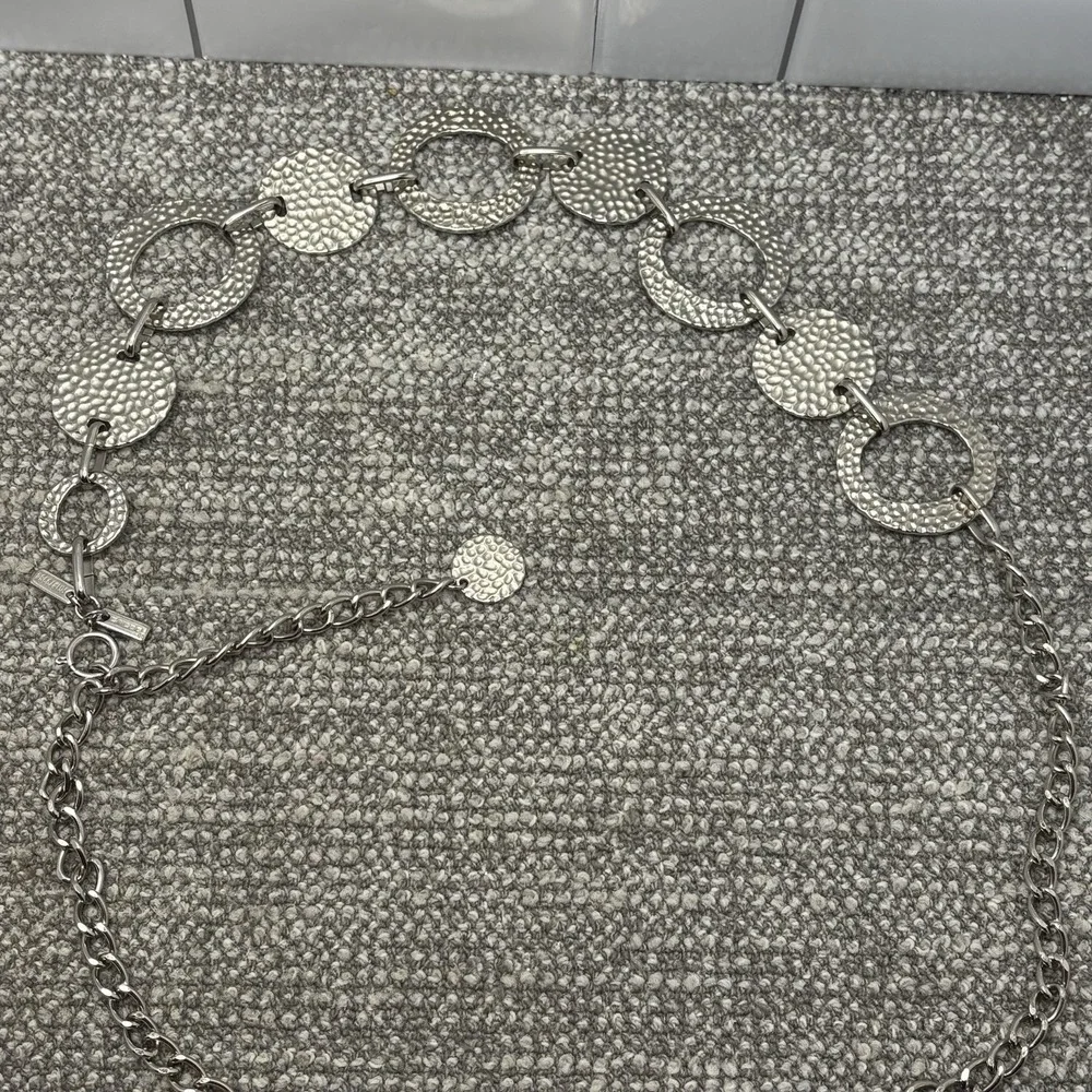 Chico's Metallic Silver Chain Link‎ Embellished Hip Belt Adjustable
